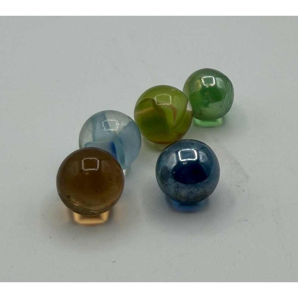Vintage Glass Marbles Lot of 5 Swirl Cat Eye Shooter‎ Mixed Colors